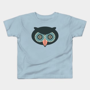 THERE BE OWLS Big Staring Owl Forest Bird Black Blue Eyes Pink Beak - UnBlink Studio by Jackie Tahara Kids T-Shirt